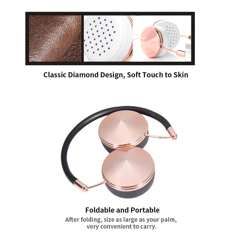 Liboer Beautiful Headphones Dynamic Headband Rose Gold Headphones with Mic Wired Headset for Mobile Phone On-ear Headphone 06