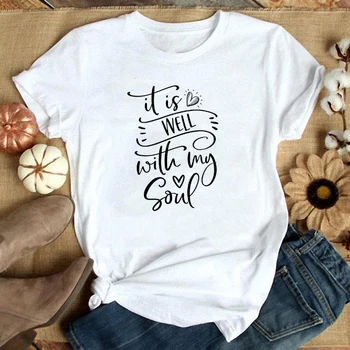 It Is Well with My Soul Tumblr Shirts Summer Short Sleeve T-Shirt Women Fashion Christian Slogan Shirt Camiseta Feminina Art Top
It Is Well with My Soul Tumblr Shirts Summer Short Sleeve T-Shirt Women Fashion Christian Slogan Shirt Camiseta Feminina Art Top