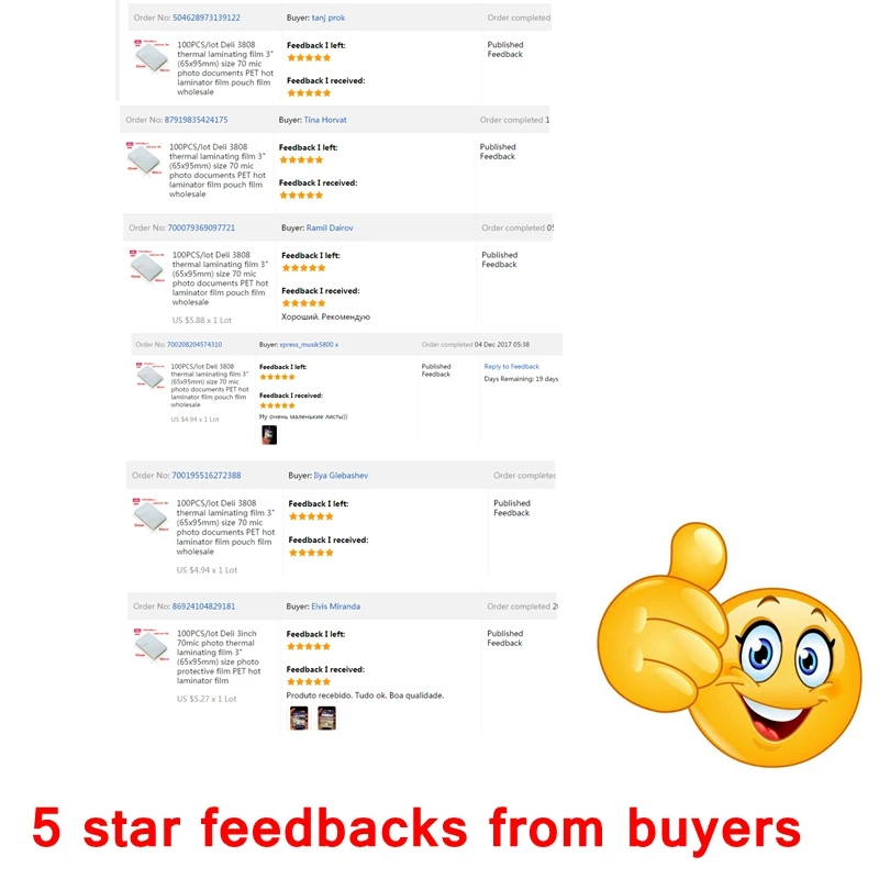 5 star feedbacks