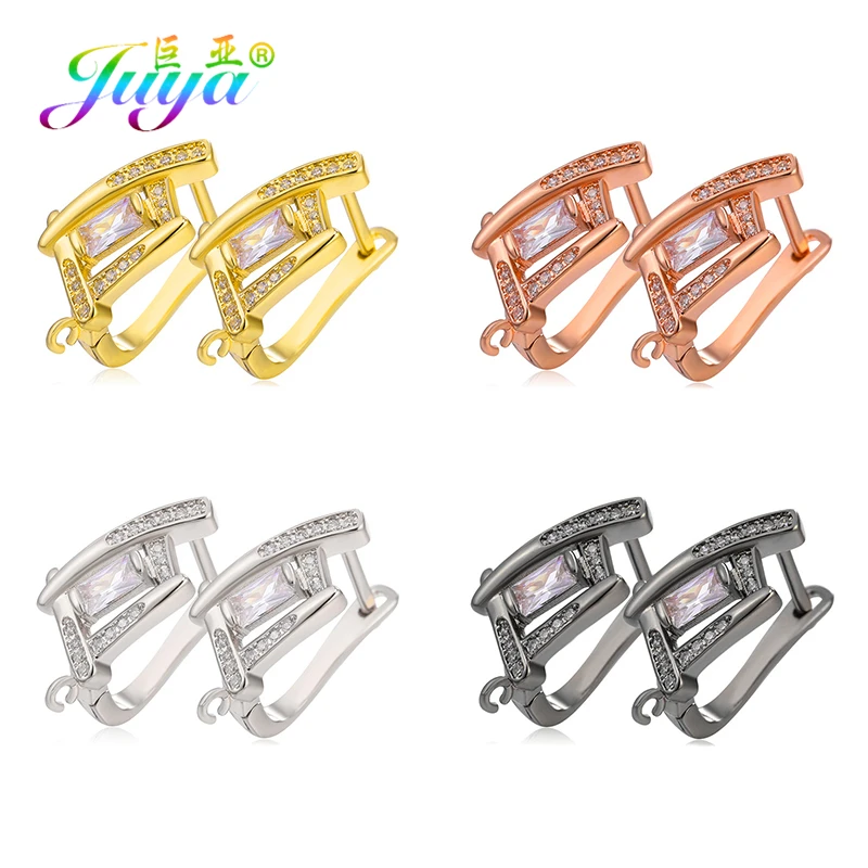 

Juya Handmade Creative Gold/Silver Basic Bail Earring Hooks Accessories For Women's Luxury Crystals Agate Dangle Earrings Making