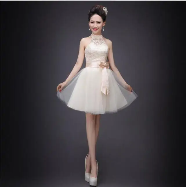 Lace Halter Short Bridesmaid Gowns Vestido De Festa 2018 Cheap Bodice Wedding Party Dress With Sash Women Formal Prom Dress Q033
Lace Halter Short Bridesmaid Gowns Vestido De Festa 2018 Cheap Bodice Wedding Party Dress With Sash Women Formal Prom Dress Q033