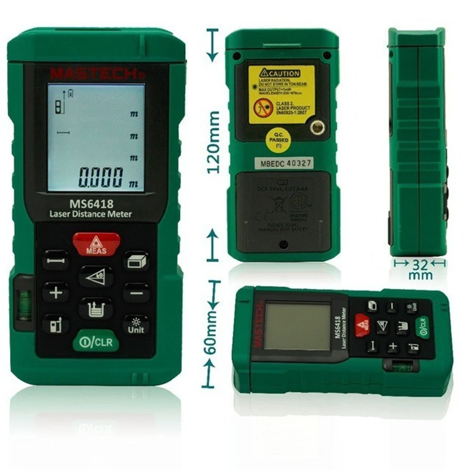 2017 New MASTECH MS6418 Laser Distance Meter 80M Distance Measure Digital Range Finder With Bubble level