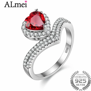 Almei 925 Sterling Silver Sparkling Love Garnet Heart Ring Women Full Crystal Jewelry Saint Valentine's Day Gift with Box CJ016
Almei 925 Sterling Silver Sparkling Love Garnet Heart Ring Women Full Crystal Jewelry Saint Valentine's Day Gift with Box CJ016