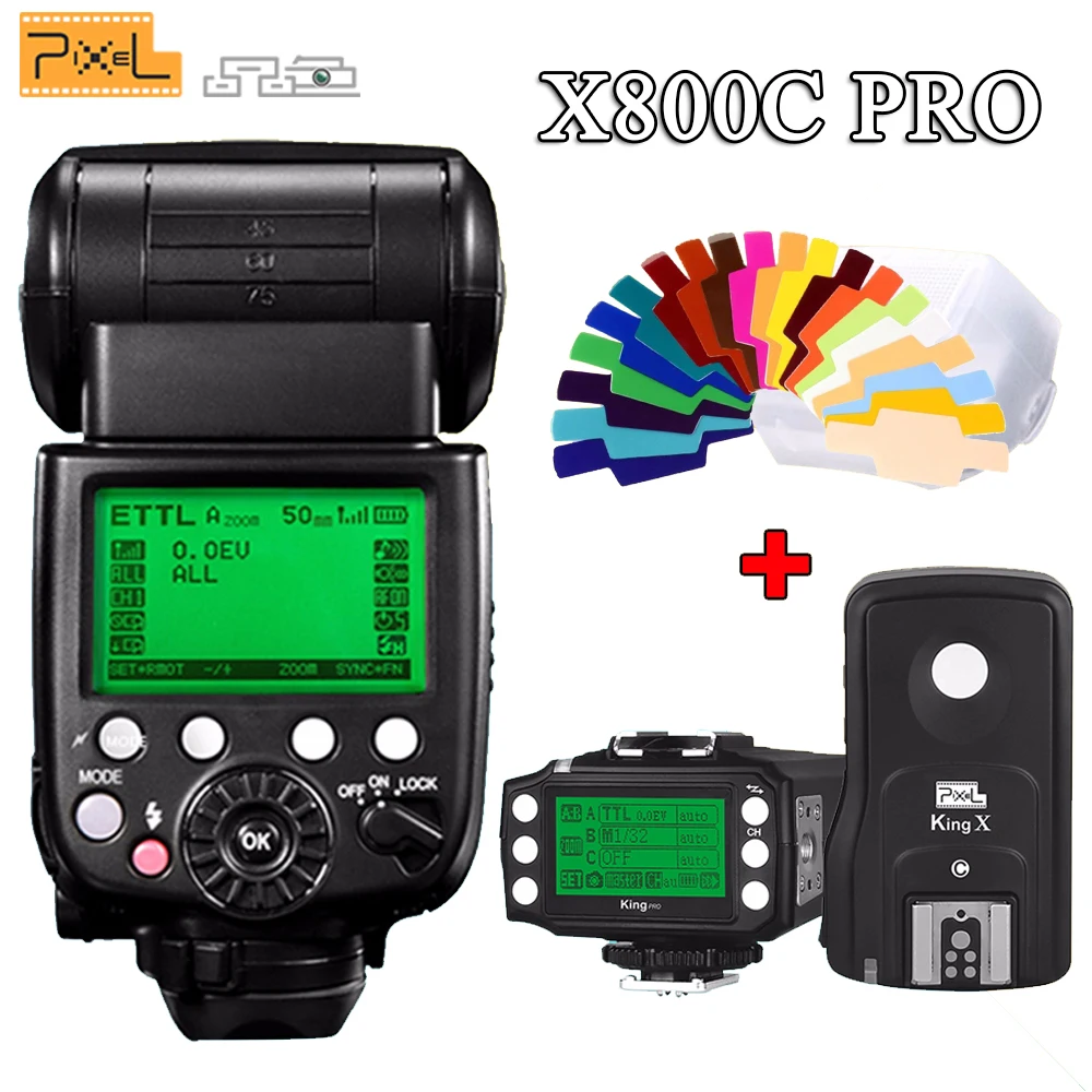 Pixel X800C PRO GN60 ETTL FSK 2.4GHz Radio Wireless HSS Flash Speedlite+King Pro Flash Trigger Transmitter for Canon DSLR camera
Pixel X800C PRO GN60 ETTL FSK 2.4GHz Radio Wireless HSS Flash Speedlite+King Pro Flash Trigger Transmitter for Canon DSLR camera