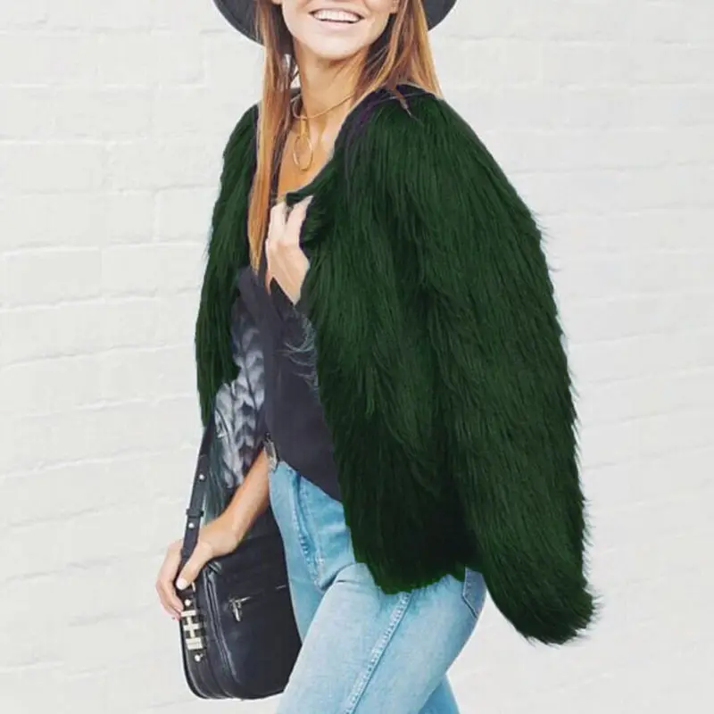 Фото Новое модное женское короткое пальто из искусственного меха зимняя теплая