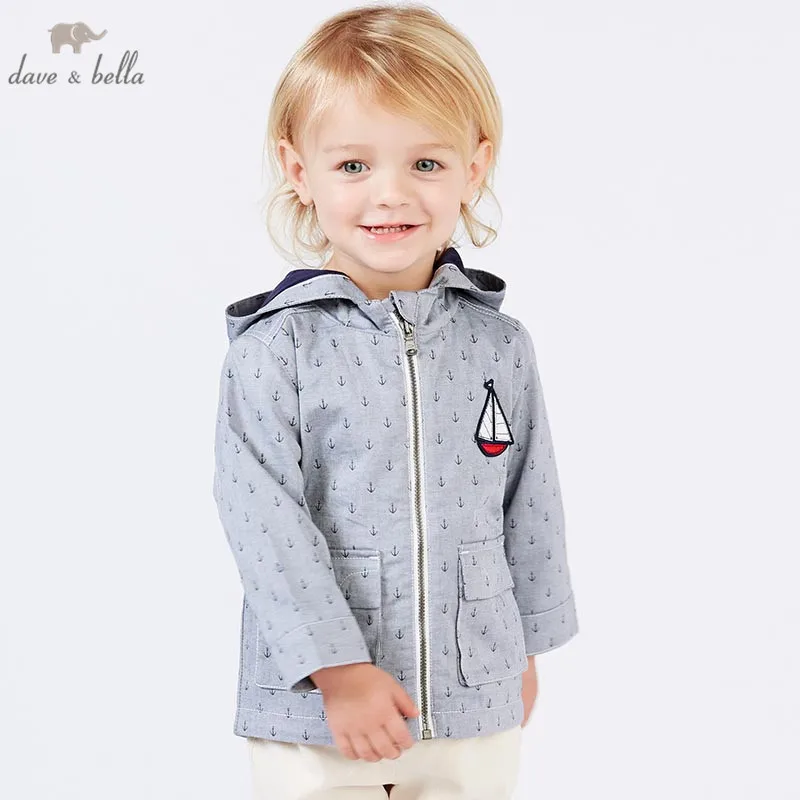 

dave bella spring infant baby boys fashion print hooded coat kids toddler children hight quality clothes DBA6389