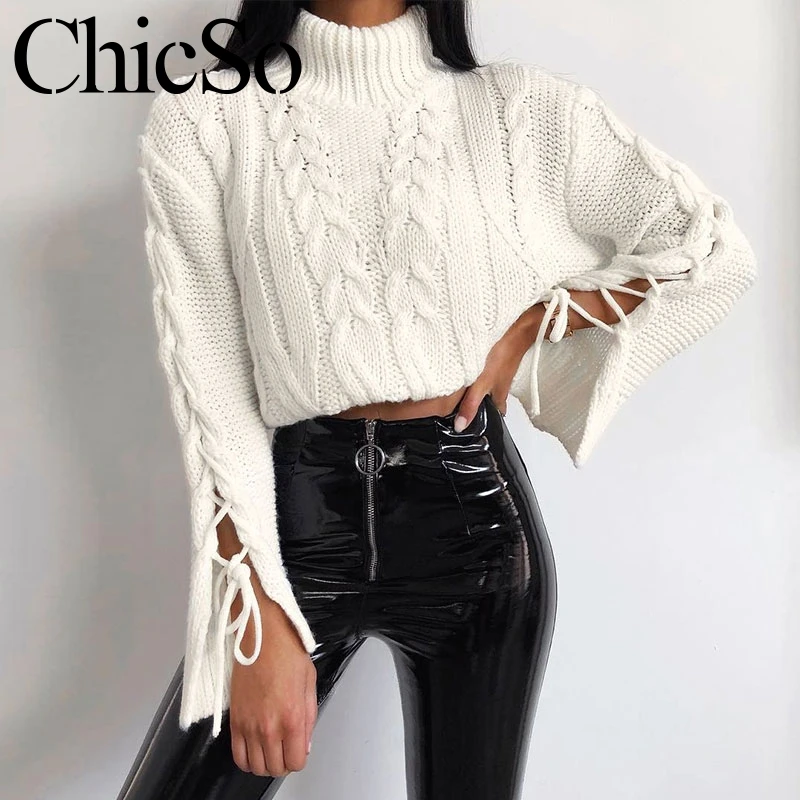 MissyChilli Knitted white short turtleneck jumper Women elegant lace up flare sleeve christmas Autumn winter female warm sweater
MissyChilli Knitted white short turtleneck jumper Women elegant lace up flare sleeve christmas Autumn winter female warm sweater