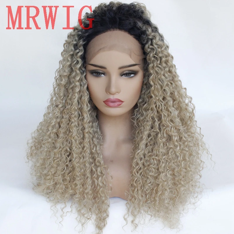 MRWIG short dark roots 1b#/27#mixed #613 blonde hair color long kinky curly synthetic front lace wig
MRWIG short dark roots 1b#/27#mixed #613 blonde hair color long kinky curly synthetic front lace wig