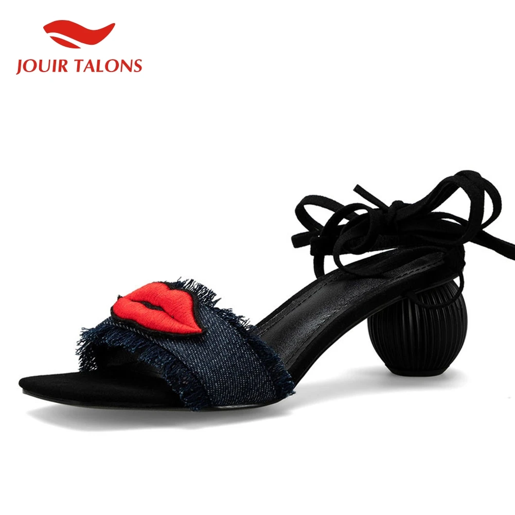 Popular Lady High Heels Denim Cross Tied Lips Women Shoes Woman Casual Party Summer Sandals New Shoes Female Round Heels
Popular Lady High Heels Denim Cross Tied Lips Women Shoes Woman Casual Party Summer Sandals New Shoes Female Round Heels