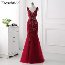 สีแดง 2019 ชุดราตรีอย่างเป็นทางการผู้หญิงสวมใส่ Erosebridal ประดับด้วยลูกปัดพรหม Gowns ชุดยาว De Mariee(China)