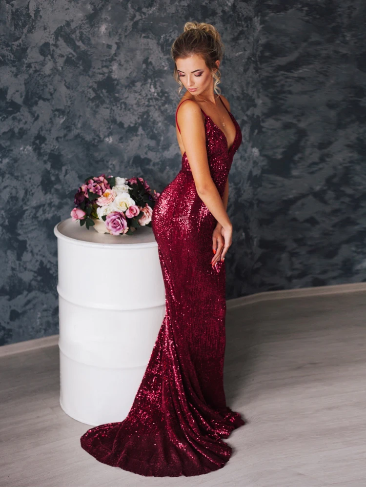 Deep V Neck Burgundy Sequin Maxi Dress Stretch Padded Floor Length Mermaid Dress Backless Wine Red Evening Party Dress Gown
Deep V Neck Burgundy Sequin Maxi Dress Stretch Padded Floor Length Mermaid Dress Backless Wine Red Evening Party Dress Gown