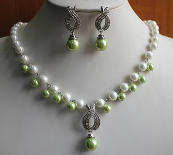 Hot sell free shipping ~~ pearl jewelry set! Wholesale simple 8mm white and light green shell pearl necklace 14mm earring and pe
Hot sell free shipping ~~ pearl jewelry set! Wholesale simple 8mm white and light green shell pearl necklace 14mm earring and pe