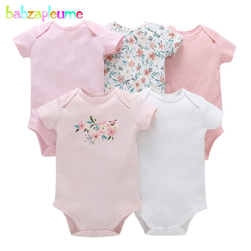 

babzapleume 5PCS/6-24Months/summer newborn clothes baby girls bodysuits short sleeve cotton cute jumpsuit clothing sets BC1567