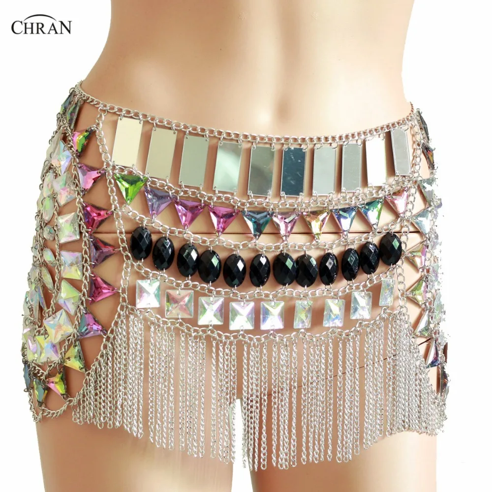 

Sexy Women Beading Belly Chains Fringe Mini Skirt Sparkly AB Iridescent Belts Nightclub Party Gem Dress Festival Wear Jewelry