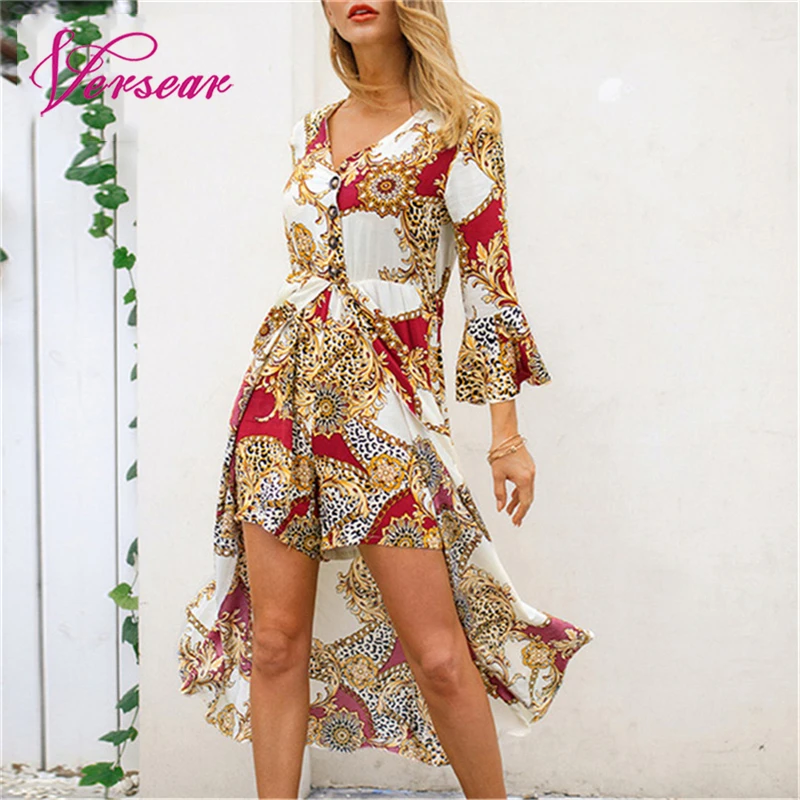 Versear Boho Women Printed Jumpsuit V-Neck Ruffles Sleeve Button Asymmetry Fashion Rompers Shorts Casual 2019 Holiday Beachwear
Versear Boho Women Printed Jumpsuit V-Neck Ruffles Sleeve Button Asymmetry Fashion Rompers Shorts Casual 2019 Holiday Beachwear