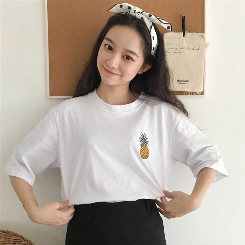 Women's Summer Korean Loose Casual Round Neck Short Sleeve T-Shirt Cute Cartoon Pineapple Embroidery Pattern Solid Color Top
Women's Summer Korean Loose Casual Round Neck Short Sleeve T-Shirt Cute Cartoon Pineapple Embroidery Pattern Solid Color Top