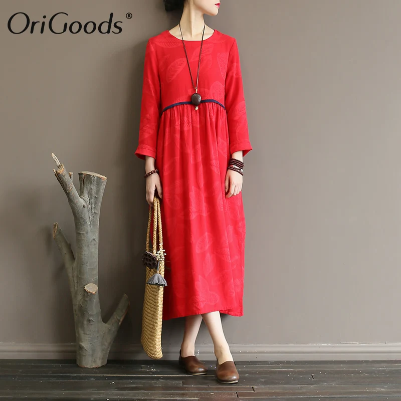OriGoods 2019 Spring New Long Dress O-neck Cotton Linen Red Dress Women Loose Casual Vintage Summer Dress Elegant Robe A390
OriGoods 2019 Spring New Long Dress O-neck Cotton Linen Red Dress Women Loose Casual Vintage Summer Dress Elegant Robe A390