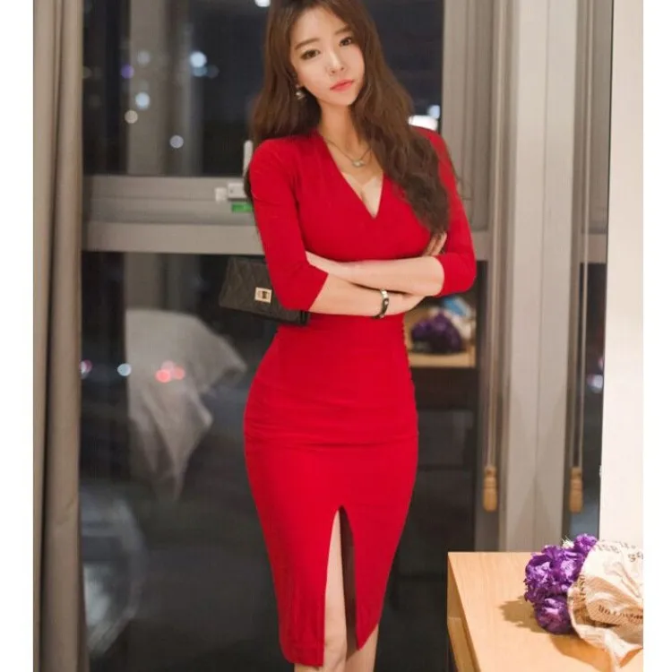 Women Dress Bandage Office Party Sexy Bodycon Black Red Vintage Midi Dress Vestidos Half sleeve Sexy V-Neck Dresses
Women Dress Bandage Office Party Sexy Bodycon Black Red Vintage Midi Dress Vestidos Half sleeve Sexy V-Neck Dresses