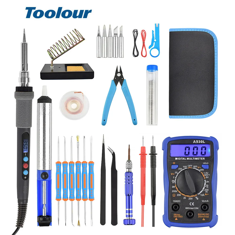 Toolour EU/US 110V/220V 60W Adjusting Temp Electric Soldering Iron Kit Digital Multimeter Solder Assist Set Welding Repair Tools 
Toolour EU/US 110V/220V 60W Adjusting Temp Electric Soldering Iron Kit Digital Multimeter Solder Assist Set Welding Repair Tools