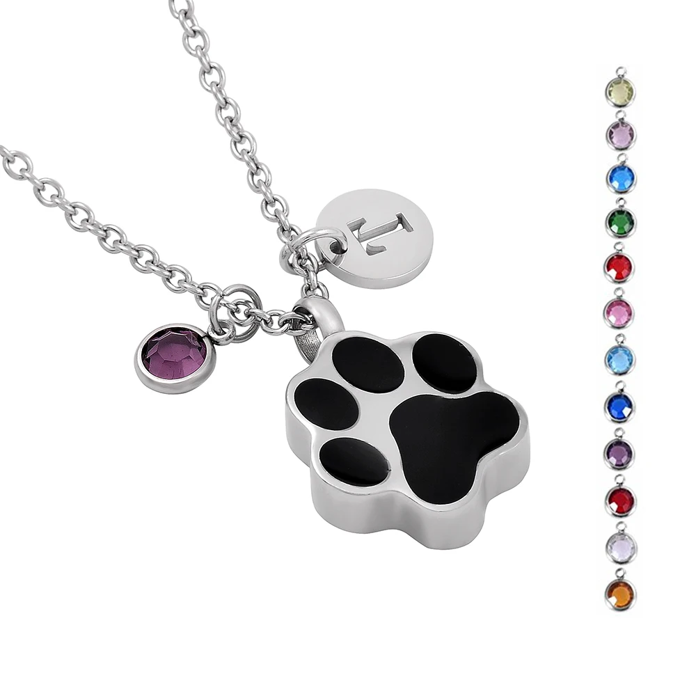 

IJD8451 Black Color Dog/Cat Paw Cremation Urn Necklace for Pet Ashes Stainless Steel Funeral Keepsake Memorial Pendant