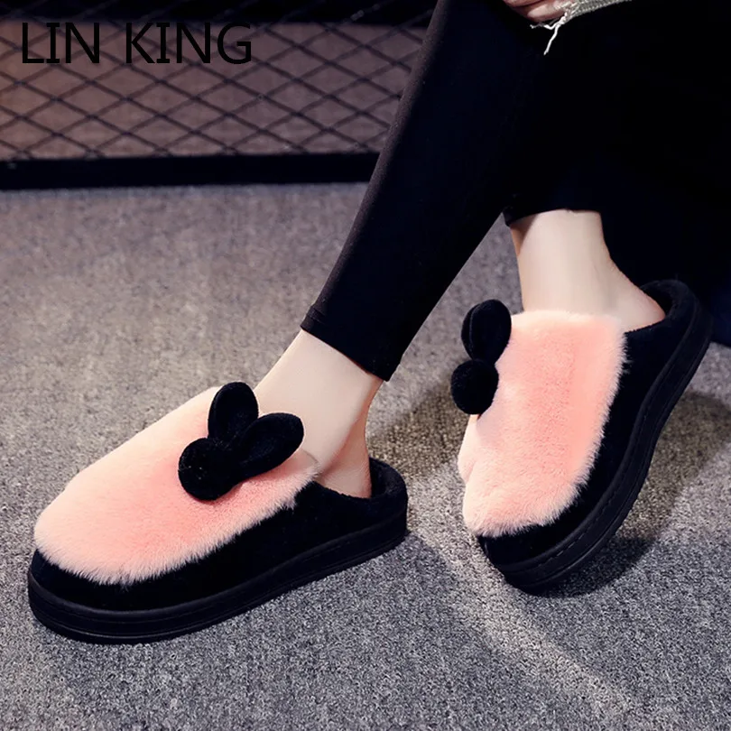 LIN KING Candy Color Indoor Slippers For Women Cute Rabbit Home Slippers Shoes Warm Faux Fur Ladies Slippers Female House Shoes 
LIN KING Candy Color Indoor Slippers For Women Cute Rabbit Home Slippers Shoes Warm Faux Fur Ladies Slippers Female House Shoes