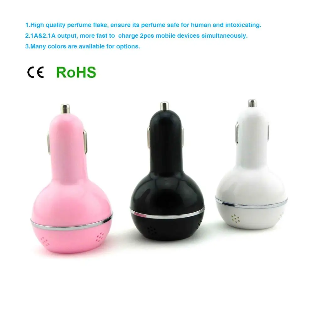 

2.1AMP Dual USB Car Charger with TF Port and Fragrance for Mobile Phones and Tablets Aromatherapy Function Car MP3 Funct.