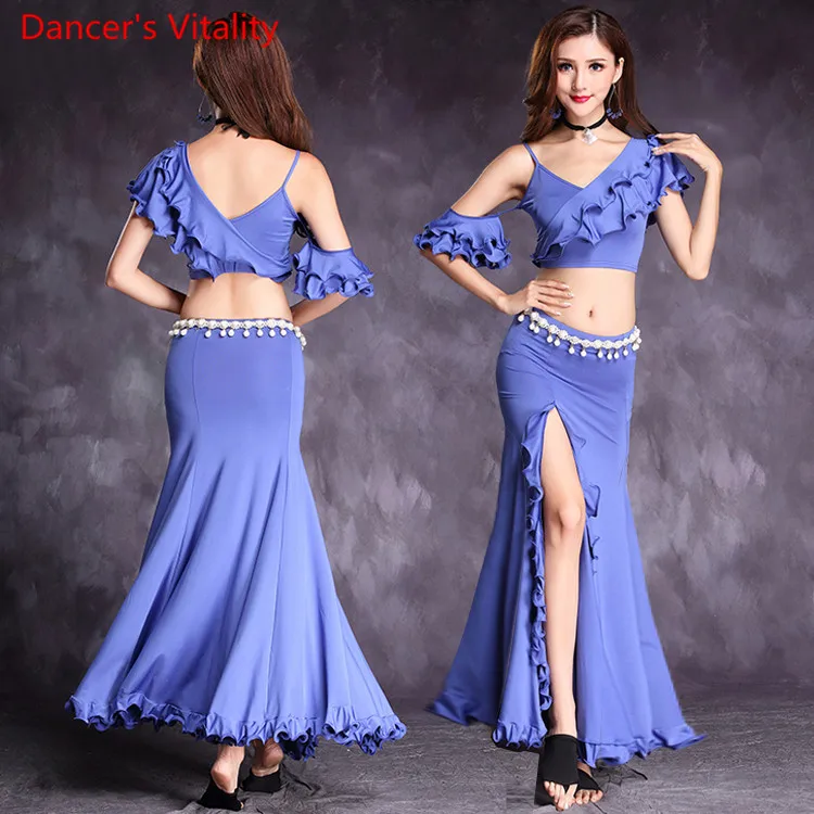Summer Clothing Belly Dance Women Performance Show Wear 2 Piece Set (Lotus Long Top + Side Slit Skirt) 4 colors S-XXXL
Summer Clothing Belly Dance Women Performance Show Wear 2 Piece Set (Lotus Long Top + Side Slit Skirt) 4 colors S-XXXL