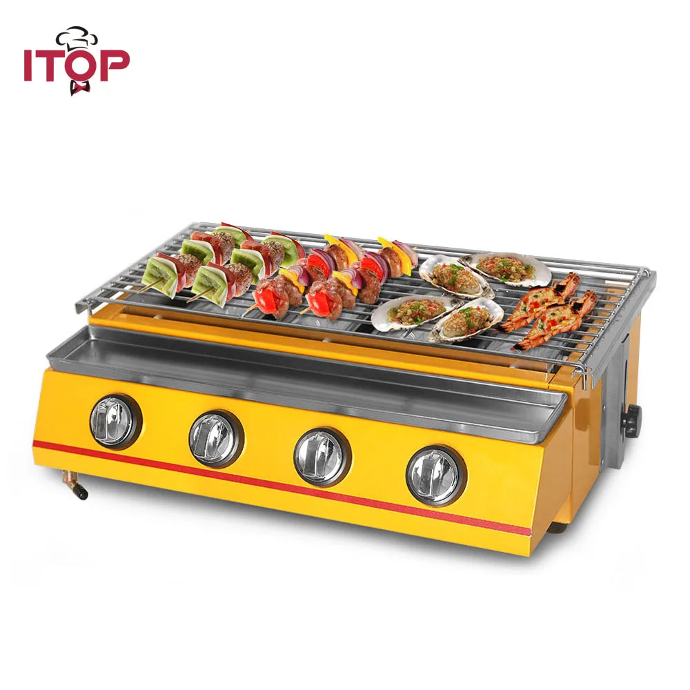 ITOP 4 Burners LPG Gas BBQ Grills Adjustable Height Stainless Steel BBQ Griddles Outdoor Barbecue Tools Glass Shield
ITOP 4 Burners LPG Gas BBQ Grills Adjustable Height Stainless Steel BBQ Griddles Outdoor Barbecue Tools Glass Shield