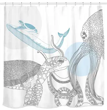Designer Ocean Animals White Fabric Shower Curtain with Sea Turtle Whale Octopus Tentacles Marine Life - Blue Gray Black
Designer Ocean Animals White Fabric Shower Curtain with Sea Turtle Whale Octopus Tentacles Marine Life - Blue Gray Black
