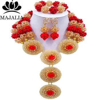 Majalia Fashion Nigeria Wedding African Beads Jewelry Set Gold ab and Opaque red Crystal Necklace Bridal Jewelry Sets 3SP025
Majalia Fashion Nigeria Wedding African Beads Jewelry Set Gold ab and Opaque red Crystal Necklace Bridal Jewelry Sets 3SP025