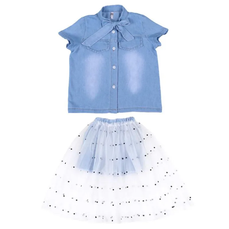 2019 New Children Clothing Sets Summer Big Girls Short Sleeve Bowknot Collar Jeans Shirt+Jeans Dot Mesh Skirt 2pcs Girls Outfits
2019 New Children Clothing Sets Summer Big Girls Short Sleeve Bowknot Collar Jeans Shirt+Jeans Dot Mesh Skirt 2pcs Girls Outfits
