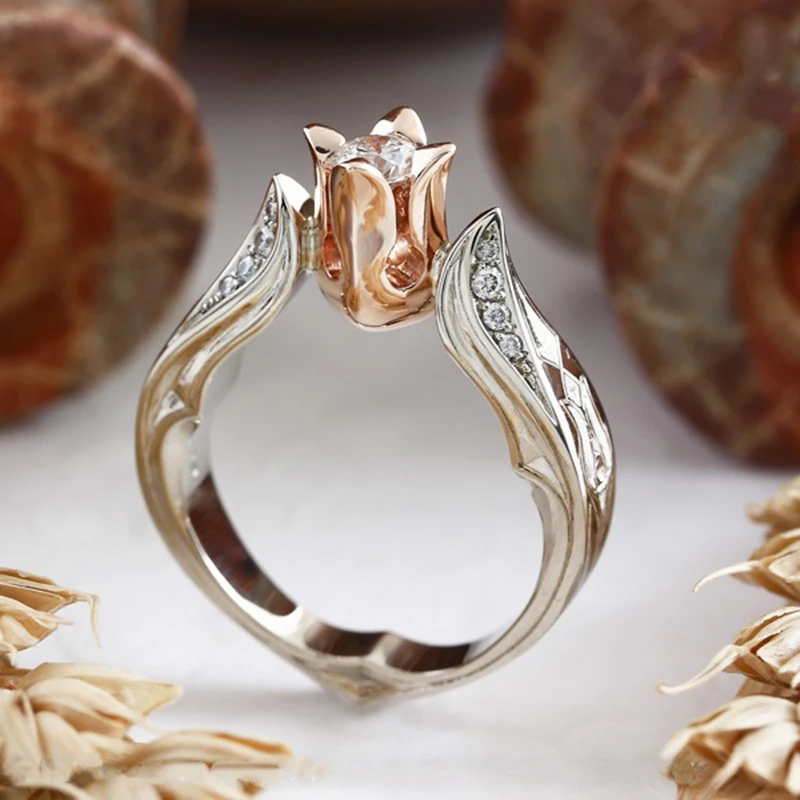 Charming Rose Flower Two Tone White Crystal Wedding Ring Ladies Luxury Promise Eternity Engagement Rings Jewelry Z4R039
Charming Rose Flower Two Tone White Crystal Wedding Ring Ladies Luxury Promise Eternity Engagement Rings Jewelry Z4R039