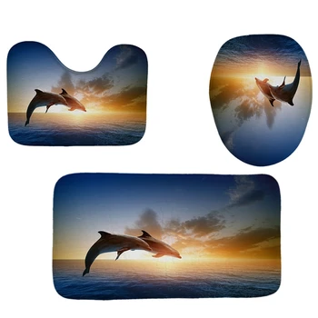 4Pcs Home Bathroom Decor Set Dolphin Pattern Toilet Seat Cover Bath Mat Set+Waterproof Shower Curtain 
4Pcs Home Bathroom Decor Set Dolphin Pattern Toilet Seat Cover Bath Mat Set+Waterproof Shower Curtain