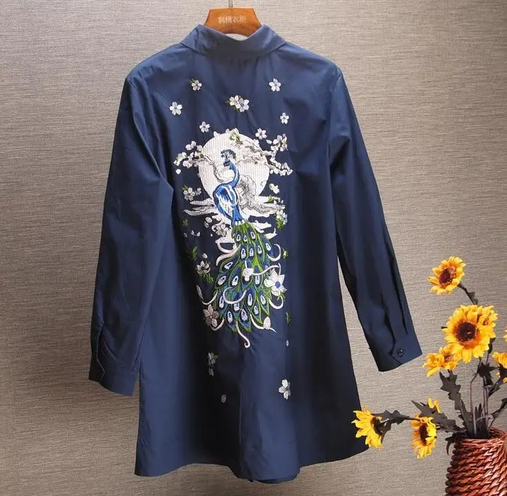 Women's Spring long Sleeve peacock embroidery Shirt Female Vintage National Loose Casual Long Shirt Blouse TB695
Women's Spring long Sleeve peacock embroidery Shirt Female Vintage National Loose Casual Long Shirt Blouse TB695