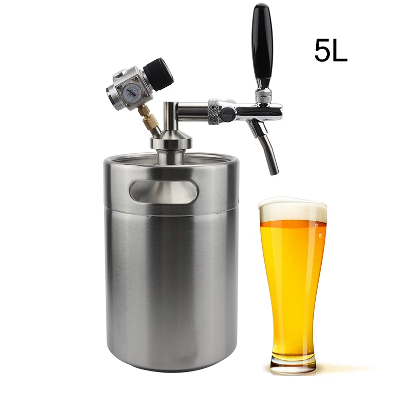 

5L Mini Beer Keg Growler Spears with Adjustable Tap Faucet and Regulator CO2 Charger Kit 0-30 PSI Stainless Steel Homebrew Set