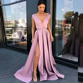 Real Photo Pink Evening Dresses 2019 Split Side V-Neck Sexy Long Floor-Length A-line Elegant Customized Backless Evening Gown
Real Photo Pink Evening Dresses 2019 Split Side V-Neck Sexy Long Floor-Length A-line Elegant Customized Backless Evening Gown