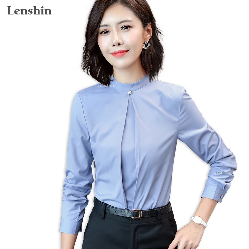 Lenshin Stand Collar Folded Shirt with Fake Pearl Women Tops Long Sleeve Blouse Female Office Lady Style Formal Business Wear
Lenshin Stand Collar Folded Shirt with Fake Pearl Women Tops Long Sleeve Blouse Female Office Lady Style Formal Business Wear