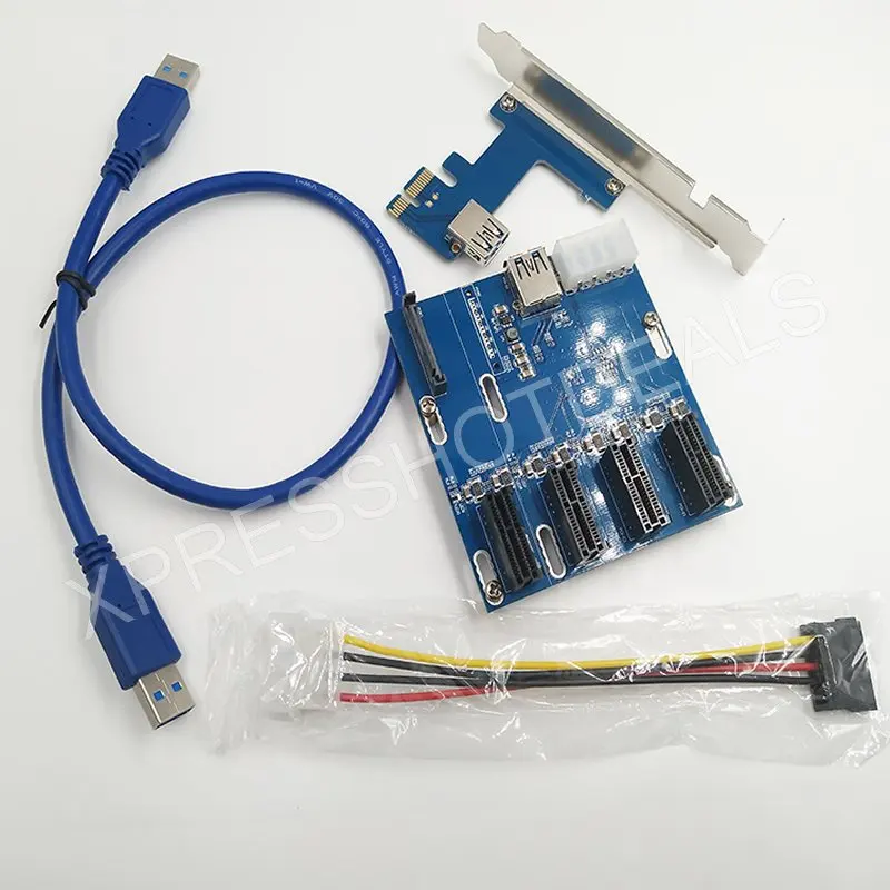 

PCI-E 1X Expansion Kit 1 to 4 Ports Switch Multiplier Hub Riser Card USB 3.0