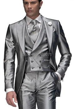 2015 Custom-tailor measurement Slim Fit Shiny Silver Groom Tuxedos Groomsman Men Wedding Suits Bridegroom Jacket+Pants+Tie+Vest
2015 Custom-tailor measurement Slim Fit Shiny Silver Groom Tuxedos Groomsman Men Wedding Suits Bridegroom Jacket+Pants+Tie+Vest