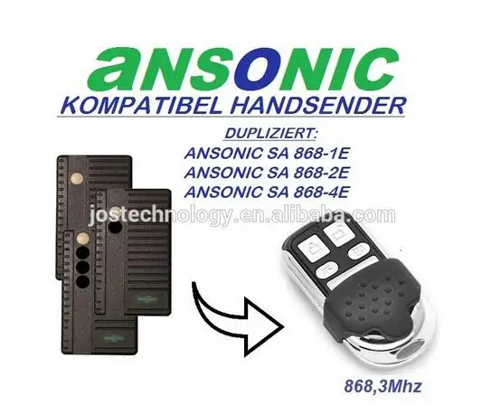 Ansonic SA 868-1E,SA 868-2E,SA 868-4E garage door replacement transmitter remote 868MHZ
Ansonic SA 868-1E,SA 868-2E,SA 868-4E garage door replacement transmitter remote 868MHZ