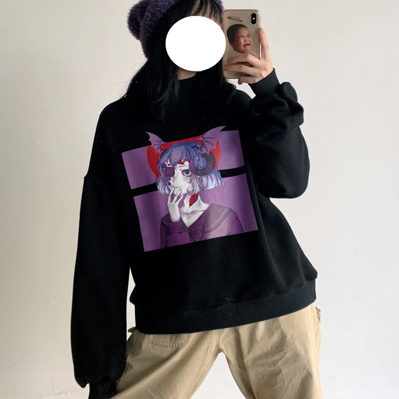 Japanese Manga Harajuku Darkness Girl Character Print Cool Sweatshirt Streetwear Korean Women Hoodies Pullover 2019 Casual Top
Japanese Manga Harajuku Darkness Girl Character Print Cool Sweatshirt Streetwear Korean Women Hoodies Pullover 2019 Casual Top