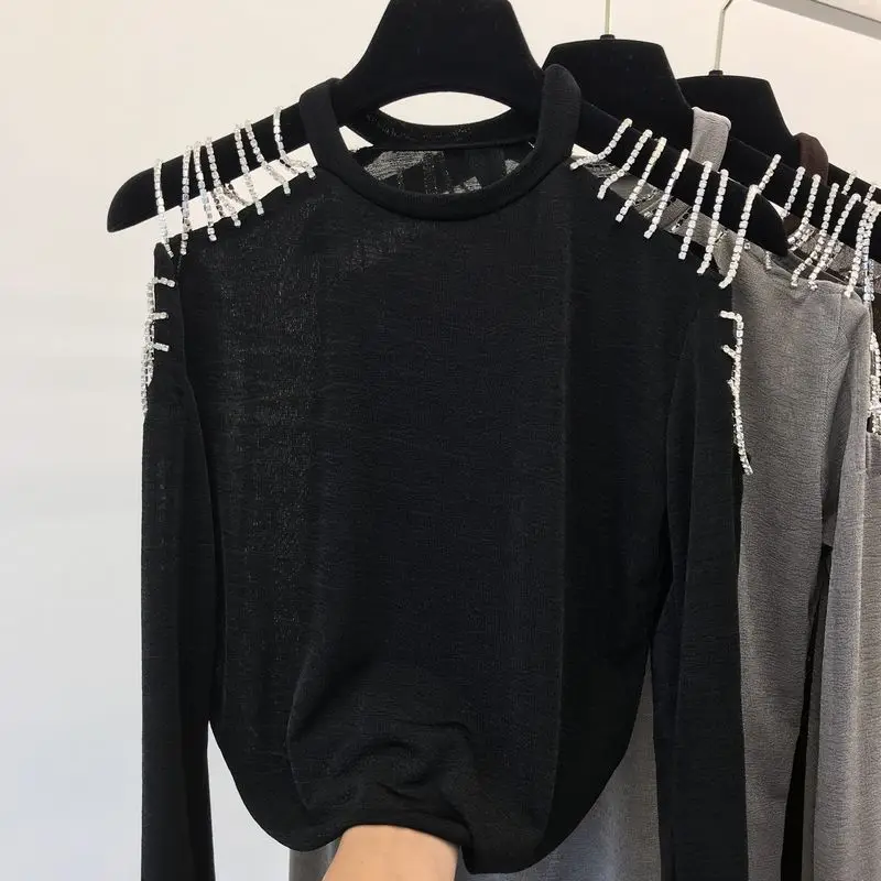 2019 New Fashion Spring Women's Shoulder Drill Chain Long Sleeve T-shirt Female Sexy Slim Basic Shirt All-match Tops
2019 New Fashion Spring Women's Shoulder Drill Chain Long Sleeve T-shirt Female Sexy Slim Basic Shirt All-match Tops