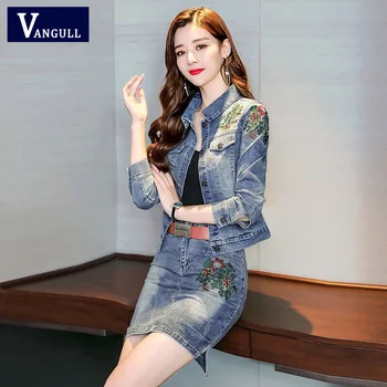 Vangull 2019 AutumnFloral Embroidery Denim Jacket Skirt Suit Elegant Casual 2 Piece Set Women Short Jean Coat Mini Skirts Suits
Vangull 2019 AutumnFloral Embroidery Denim Jacket Skirt Suit Elegant Casual 2 Piece Set Women Short Jean Coat Mini Skirts Suits