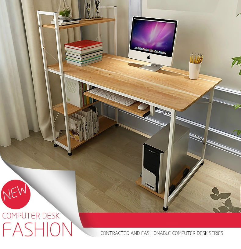 Image Modern Simple Desktop Computer Desk Student Learning Writing Desk Computer Table Wooden Laptop Desk