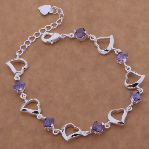 AH115 Hot sterling bracelet fashion jewelry Heart with purple stone /alfajcma azhajqoa silver color | Украшения и аксессуары