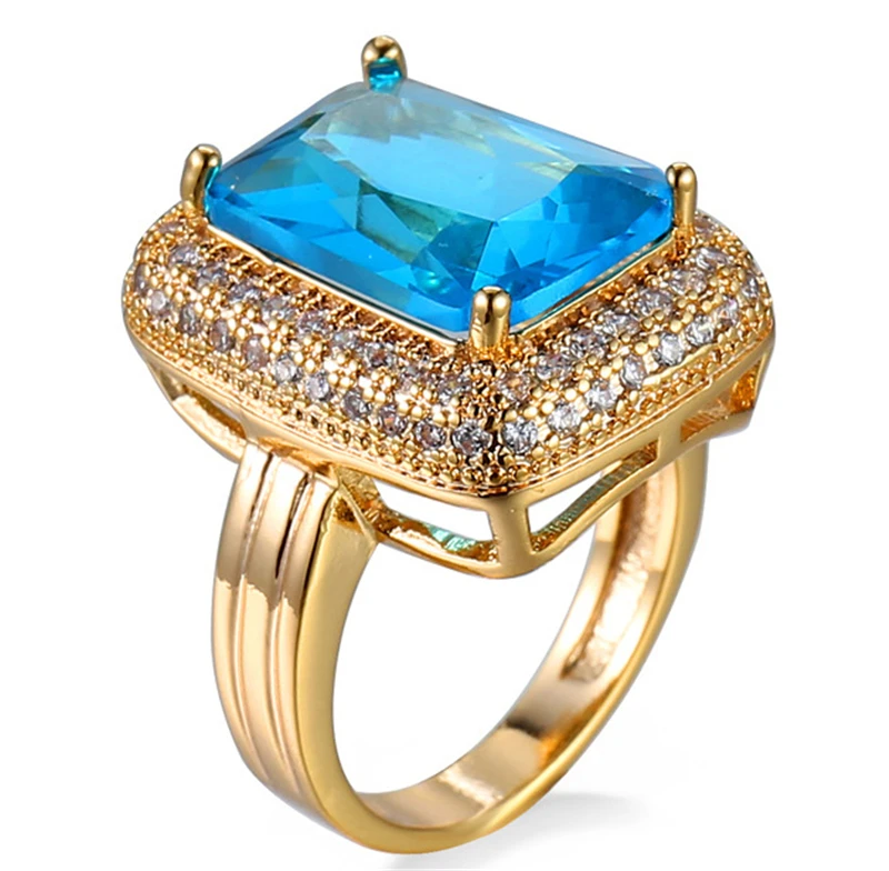 Женское Обручальное кольцо с синим камнем и фианитом|fashion jewelry ring|jewelry ringswedding rings for