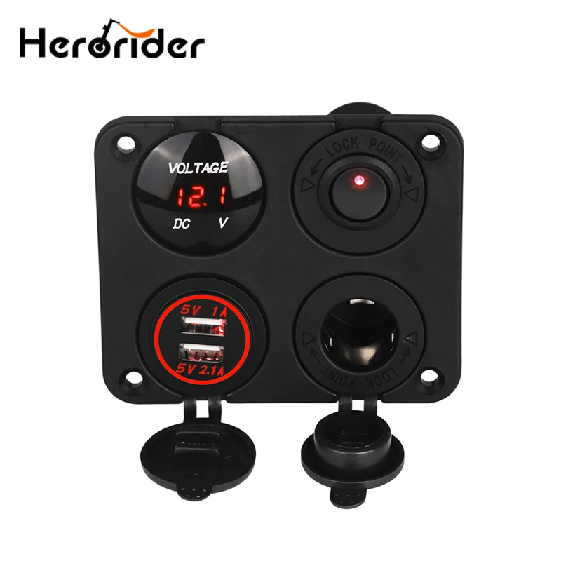 Dual USB Car Charger Adapter Cigarette Lighter Socket LED Digital Voltmeter Switch 12V Socket 4 Hole Switch Panel
Dual USB Car Charger Adapter Cigarette Lighter Socket LED Digital Voltmeter Switch 12V Socket 4 Hole Switch Panel