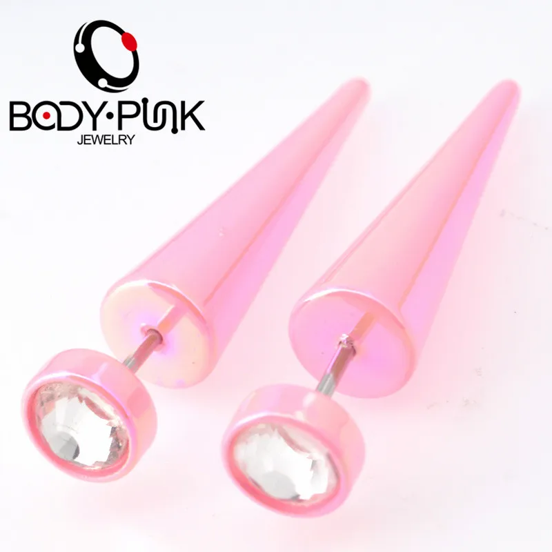 Body Punk Few Stock Pink Acrylic with Clear CZ Fake Faux Cheater Taper Earrings Ear Plug Earring in Body Jewelry 2pcs
Body Punk Few Stock Pink Acrylic with Clear CZ Fake Faux Cheater Taper Earrings Ear Plug Earring in Body Jewelry 2pcs