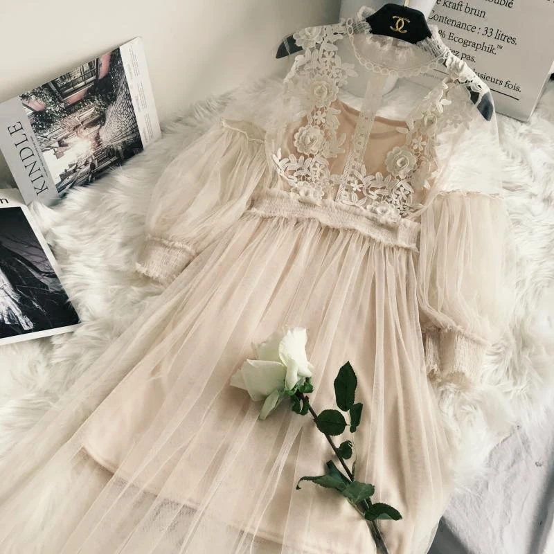 2019 Hollow Lace Stereo Flower Gauze Dress Women Korean Style Temperament Lantern Sleeve High Waist Dresses Two Pieces
2019 Hollow Lace Stereo Flower Gauze Dress Women Korean Style Temperament Lantern Sleeve High Waist Dresses Two Pieces