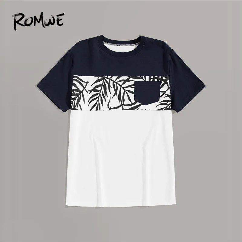ROMWE Mens Contrast Panel Leaf Print Colorblock Casual Tees With Pocket Detail Male Summer O Neck Short Sleeve Basic T Shirts 
ROMWE Mens Contrast Panel Leaf Print Colorblock Casual Tees With Pocket Detail Male Summer O Neck Short Sleeve Basic T Shirts